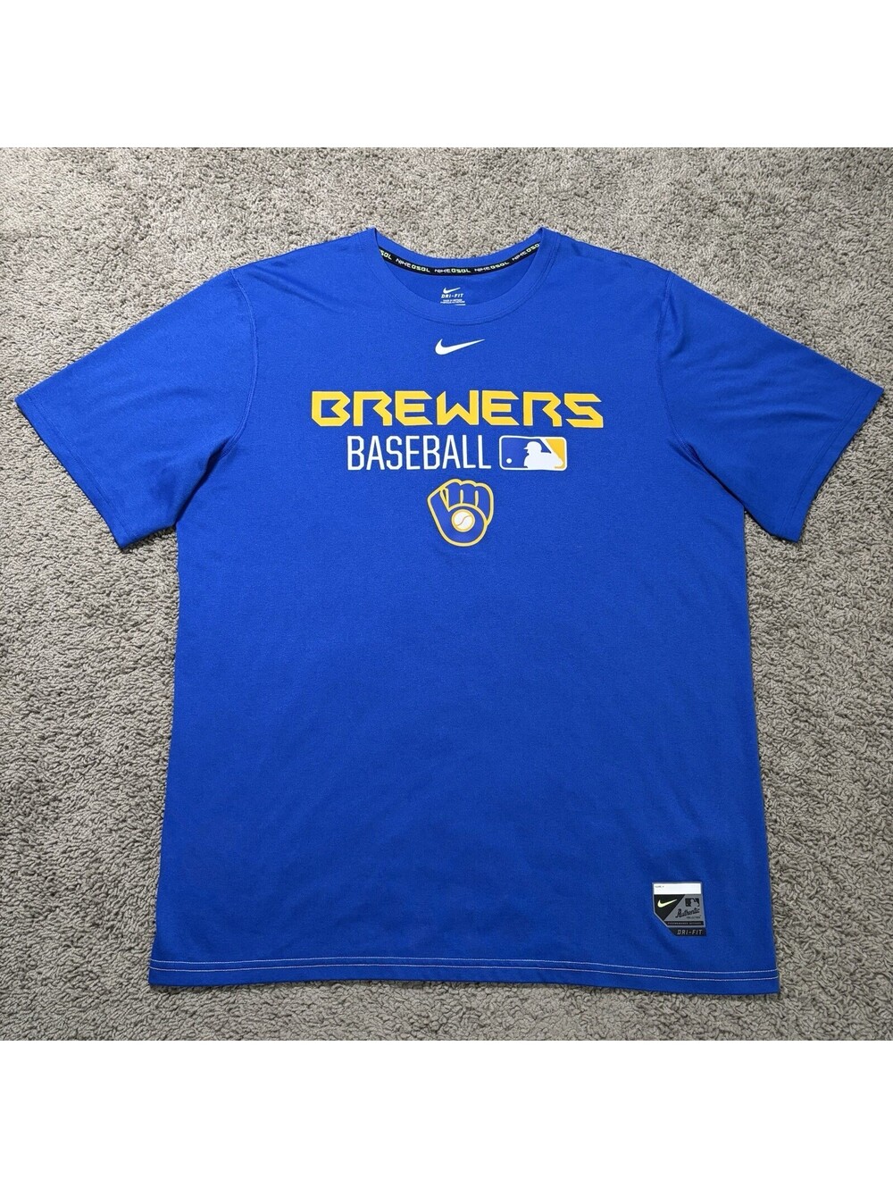 Nike MLB Milwaukee Brewers Dri-FIT Baseball Shirt Mens Large Royal Blue Practice